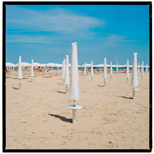 Beach Art Print, Rimini Beach Wall Art , White Sun Umbrellas Giclée Rue Paradis Art Prints