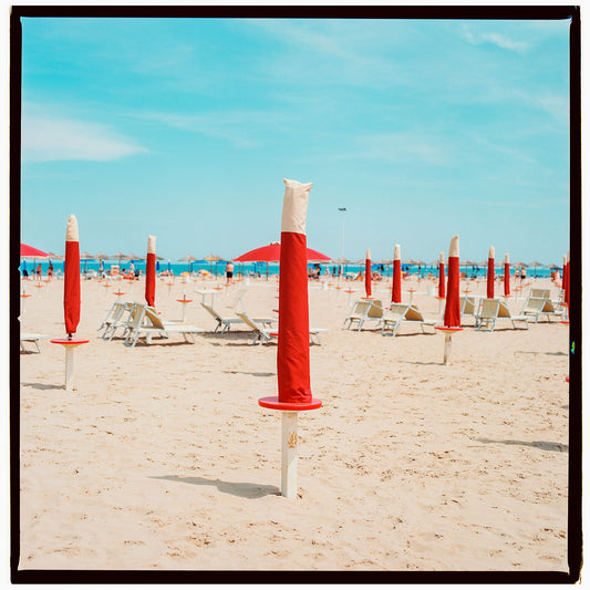Rimini Beach Wall Art, Red Sun Umbrellas
