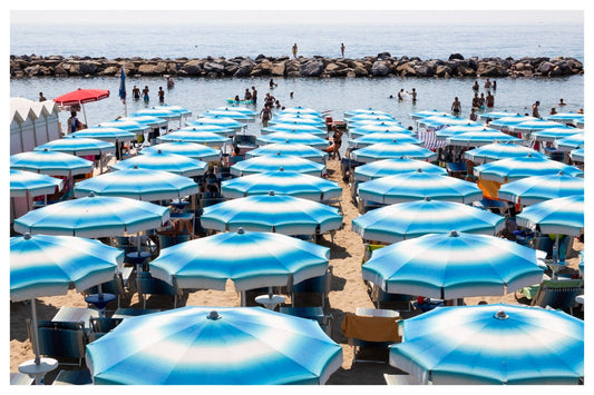 San Remo Beach, Blue Beach Umbrellas, Beach Wall art - Rue Paradis Art Prints